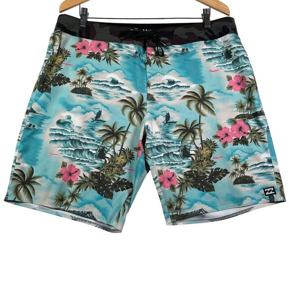 Billabong Mens Board Shorts 31 Blue Sundays Airlite Recycler Hawaiian Surf Swim - Picture 1 of 13